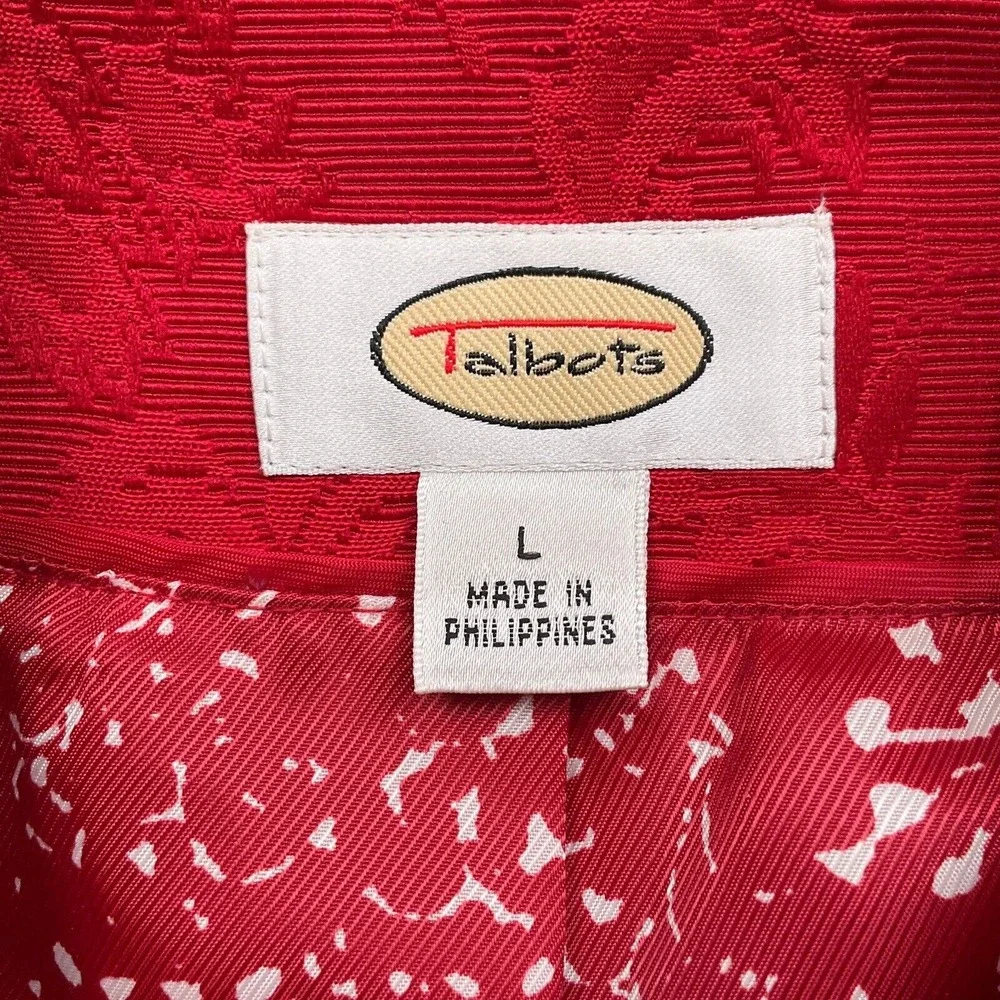 Talbots Jacket Women L Red Jacquard‎ Floral Double Breasted Button Party Formal